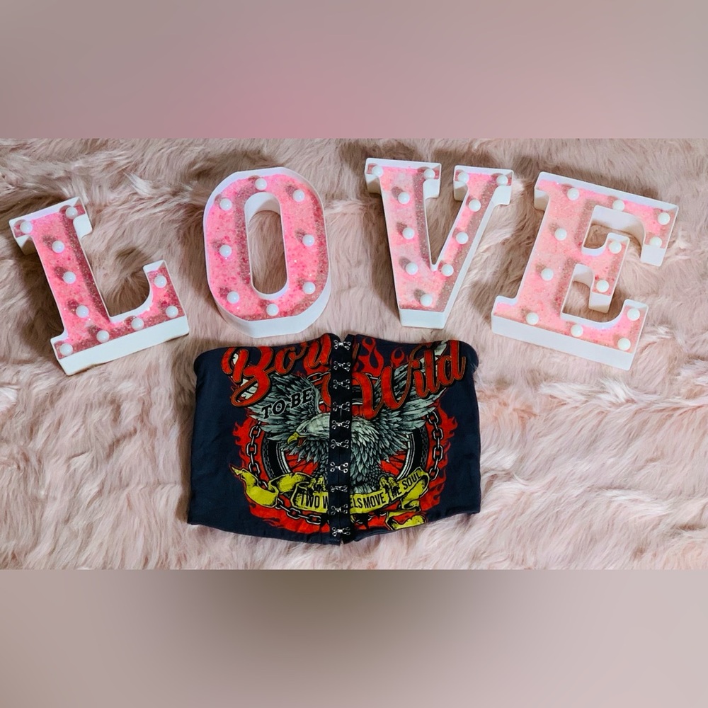 Fashion Nova Black and Red Graphic Women Corset